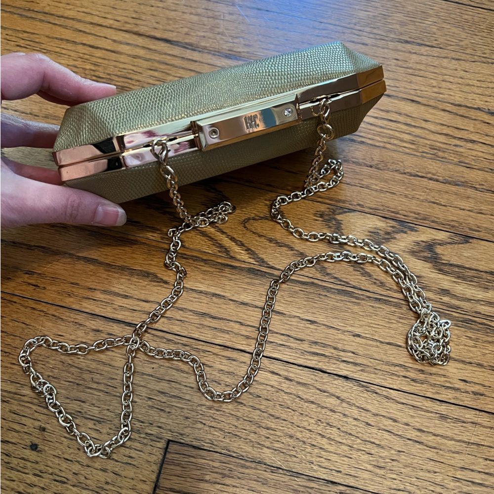 INC Evening gold clutch w/ removable gold chain strap